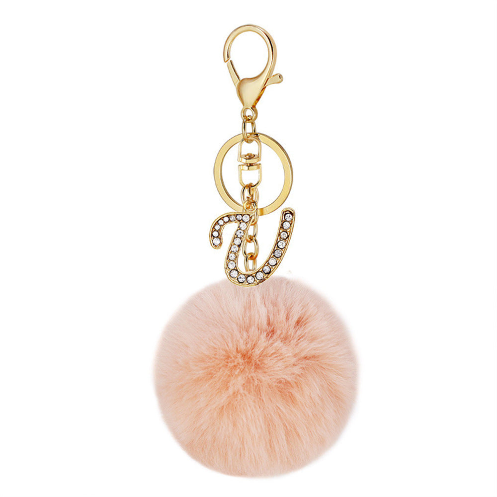 Wholesale Zinc Alloy 26 English Alphabet Hair Ball Keychain